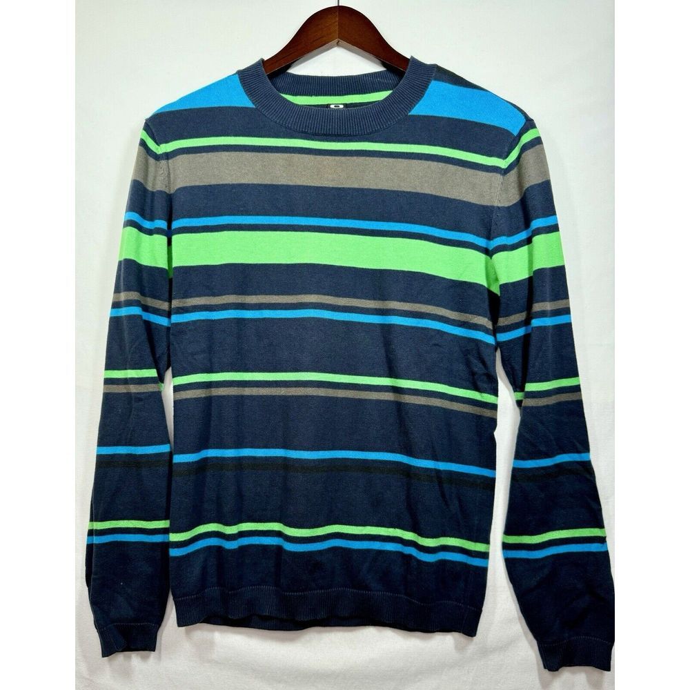 Oakley Men's Sweater Striped Slim Fit‎ Lightweight  Crewneck Blue Green Sz Small